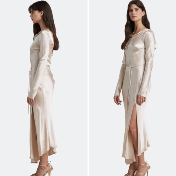 Bec + Bridge Moon Dance Long Sleeve Maxi Dress - Sand Ivory Bridal Satin